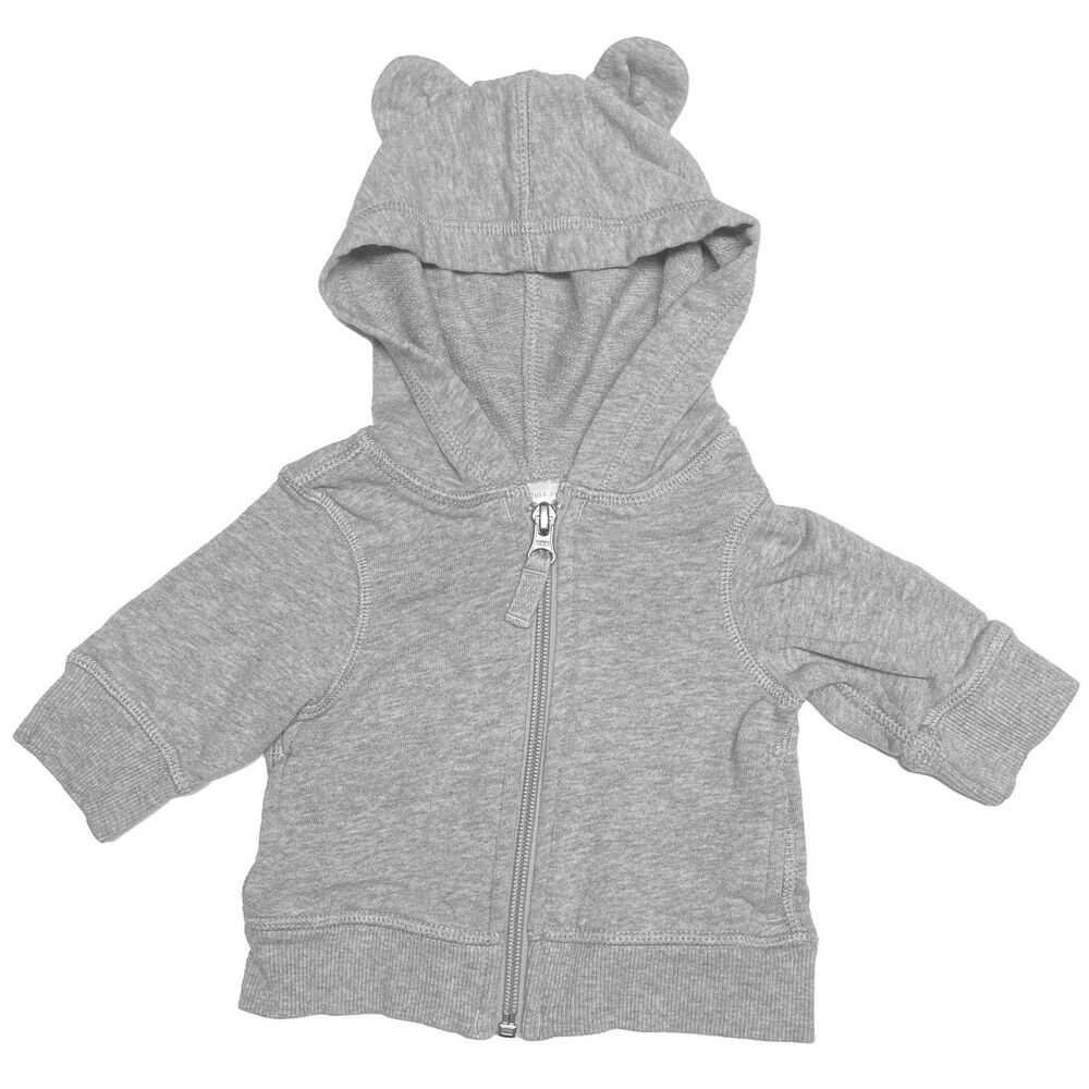 Hanna Andersson French Terry Bear Hoodie Size 0-3 Months Gray Organic Cotton